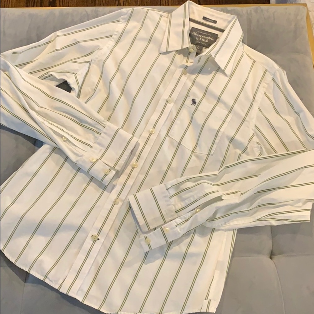 Abercrombie & Fitch Muscle Large Green Pin Stripe